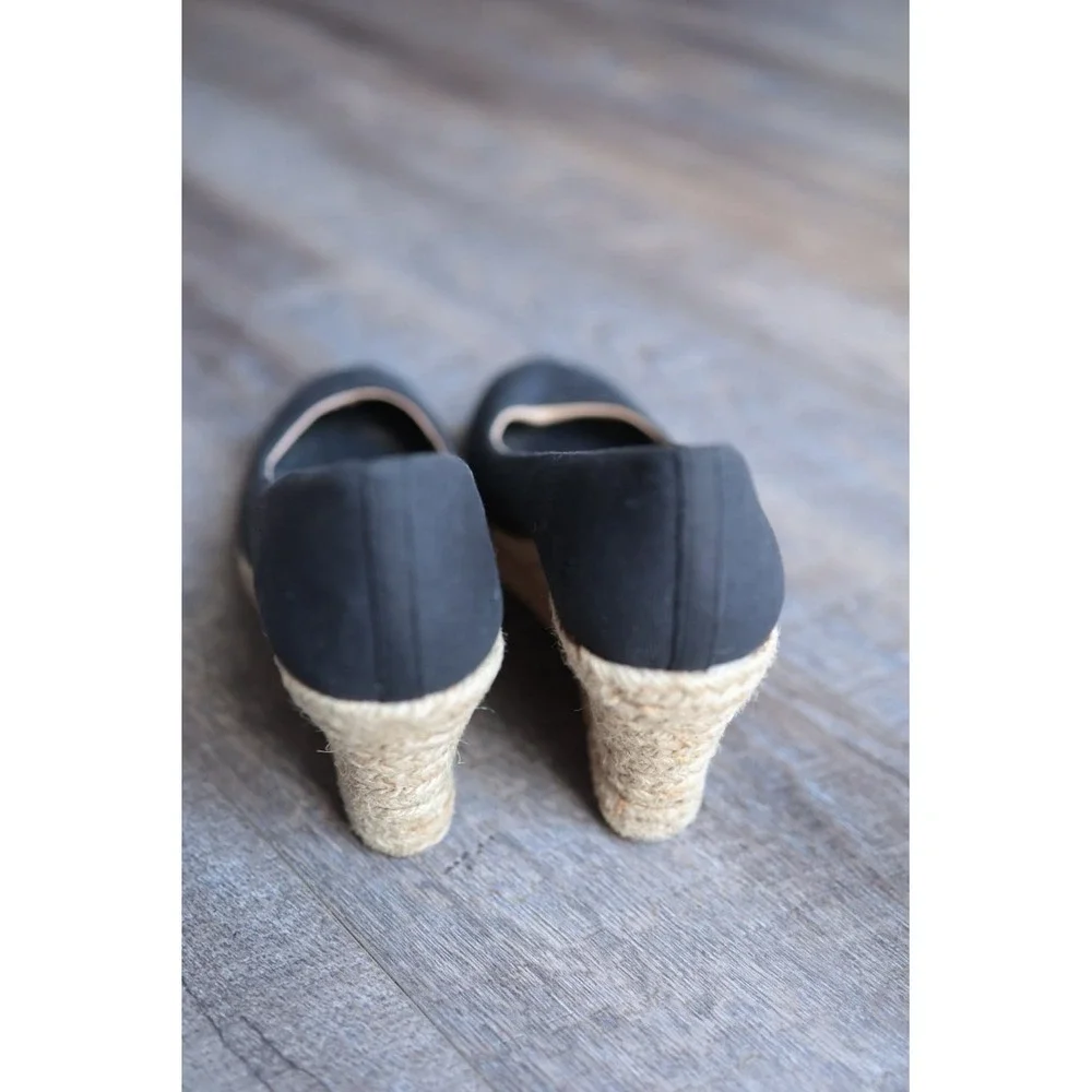 J.Crew Seville Black Canvas Closed Toe Espadrille Wedge Heels Size 7.5